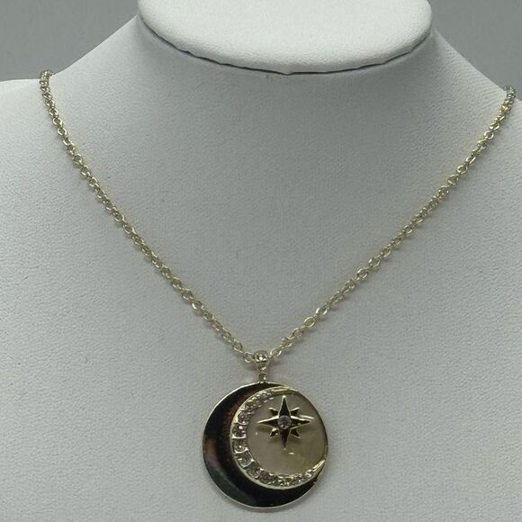 Rachel Roy Rhinestone Crescent Moon Star Medallion Pendant Necklace - Picture 3 of 9
